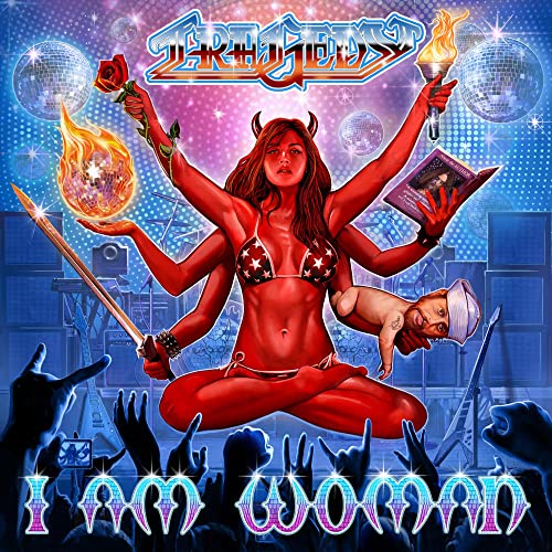 Album cover for "Tragedy - I Am Woman" featuring a multi-armed red figure.
