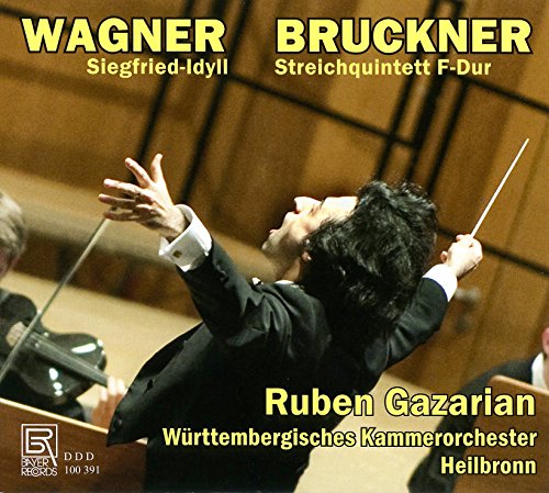 CD cover featuring a conductor with orchestra, text reading Wagner and Bruckner.