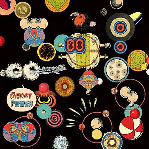 CD cover with colorful, abstract planetary shapes and the text "GHOST POWER".