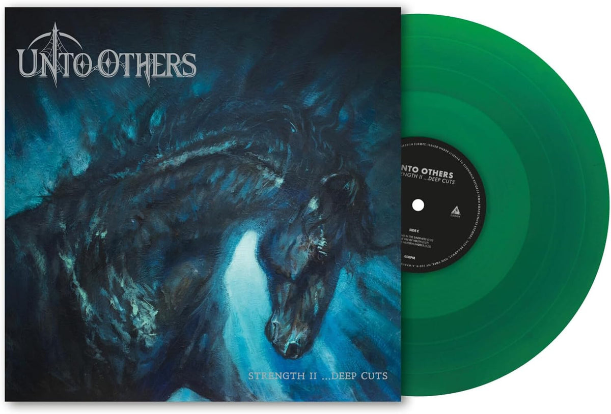 Green vinyl record with dark, stormy imagery and band name "Unto Others.