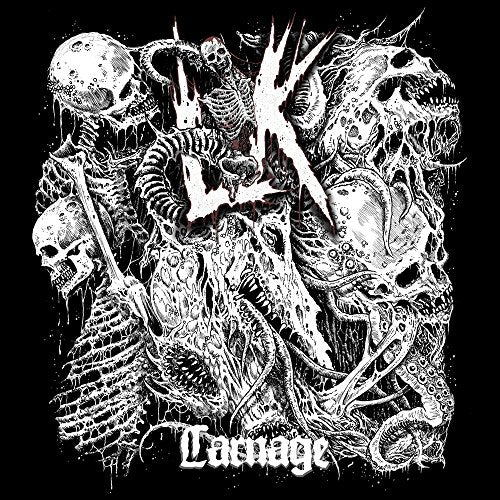 Black and white CD cover art with skulls, bones, and the word "Carnage".