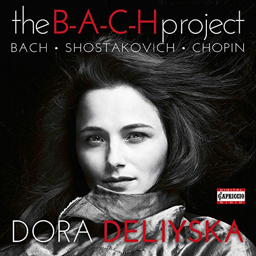 CD cover featuring pianist Dora Deliyska in grayscale with red text.
