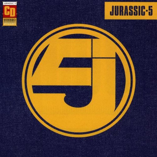 Jurassic 5 album cover: a yellow encircled "5" on a blue textured background.