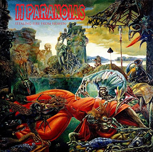 CD cover art: surreal, colorful landscape with mythical creatures and figures.
