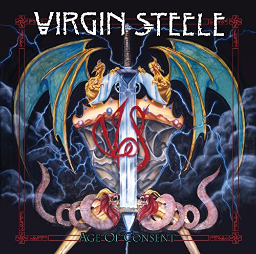 Album cover featuring a sword, shield, dragon wings, and serpents against a lightning background.