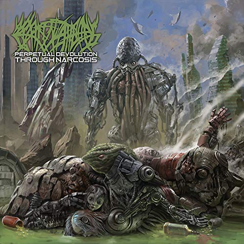 Album cover: dystopian cityscape with monstrous, biomechanical figures.