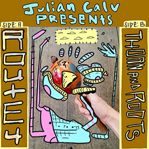 Vinyl record cover with cartoon illustration of a cat and hockey sticks.