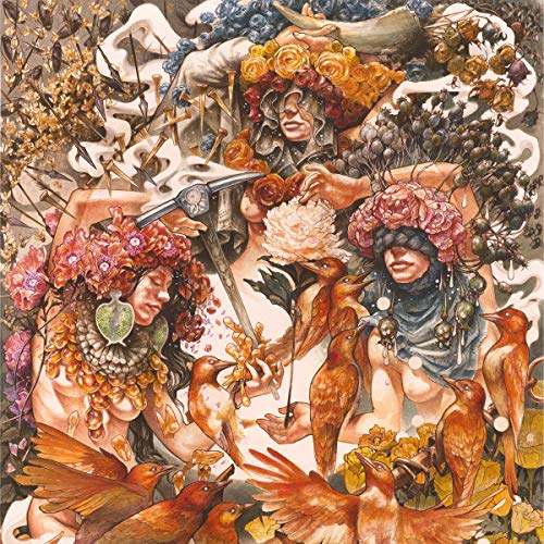 Painted album cover featuring floral crowns, birds, and figures with pale skin.