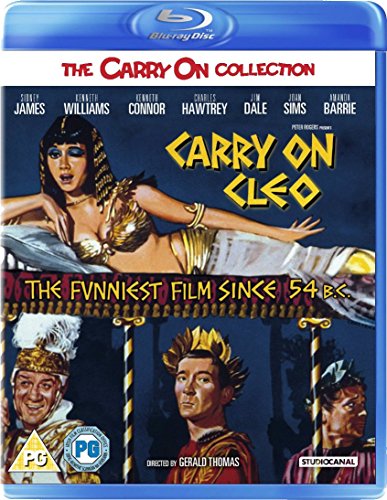 Carry On Cleo Blu-ray cover featuring Cleopatra and comedic actors.