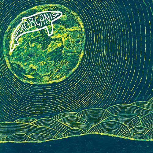 Album cover for Superorganism, featuring a textured, green and blue illustration.
