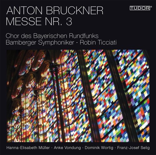 CD cover for Bruckner's Mass No. 3, featuring stained glass.