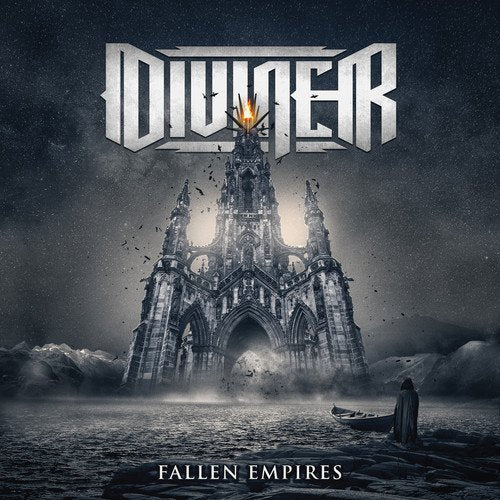 CD cover for Diviner’s “Fallen Empires” featuring a gothic castle and stormy sea.