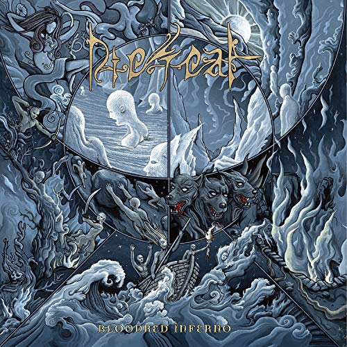 Diesear album cover: dark, detailed illustration of figures and hellhounds.