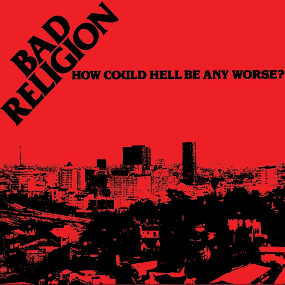 Bad Religion album cover: red background, city skyline silhouette.