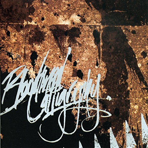 Abstract brown and black textured background with stylized white calligraphy script.