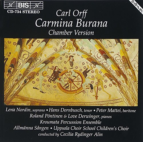 CD cover for Carl Orff’s *Carmina Burana* with abstract gold imagery.