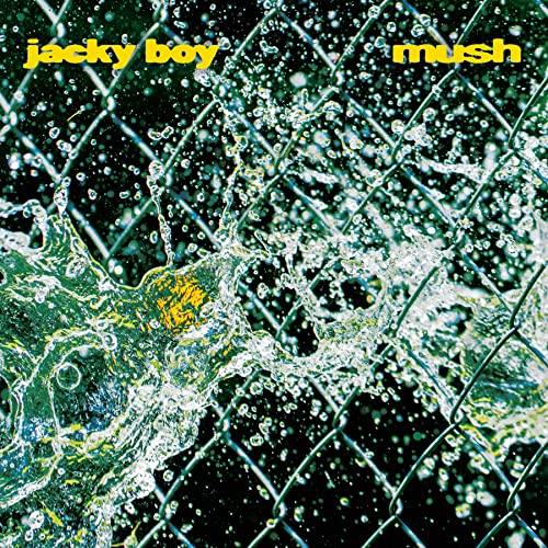 Album cover for Jacky Boy’s “Mush” featuring water splashing on chain-link fence.