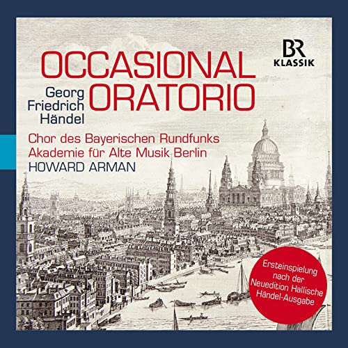 CD cover for Handel’s “Occasional Oratorio” featuring a city skyline.
