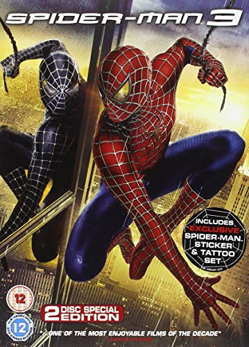 Spider-Man 3 DVD cover featuring two Spider-Men against a city backdrop.
