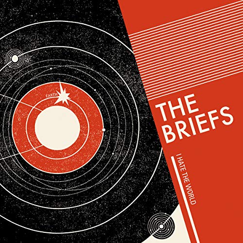 Record cover with abstract red and black planetary design, text “The Briefs”.