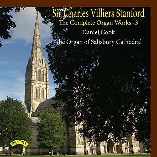 CD cover featuring Salisbury Cathedral and text for organ works by Stanford.
