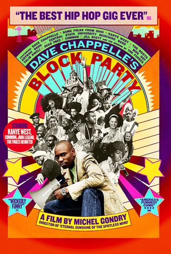 DVD cover for “Dave Chappelle’s Block Party” featuring a crowd and Chappelle.