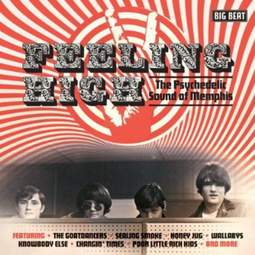 CD cover with swirling red and white design, band photo, and text "Feeling High".