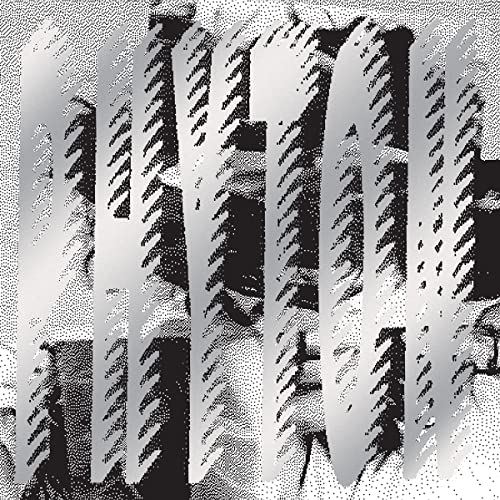 Black and white vinyl record cover with distorted portrait and text.