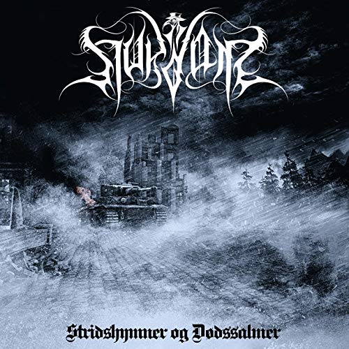 CD cover: tank in snowy landscape, dark and stormy atmosphere.
