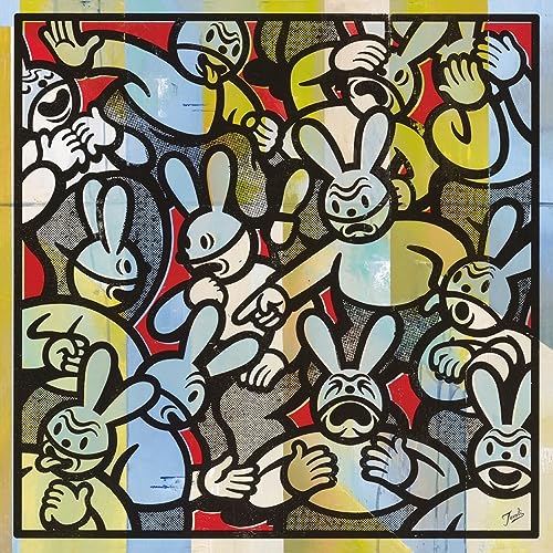 CD cover art: colorful, crowded illustration of rabbit-headed figures.