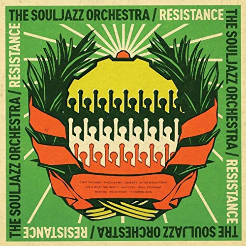 CD cover for Souljazz Orchestra’s “Resistance” featuring stylized tropical foliage.
