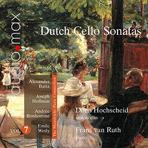 CD cover: painting of people in a garden, cello and pianist names.