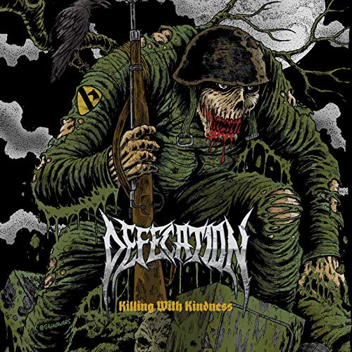 Zombie soldier with rifle, album cover for "Defecation - Killing With Kindness.
