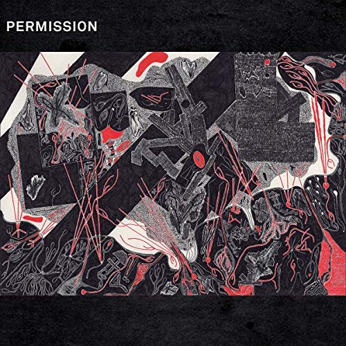 Abstract black and red artwork with white lines, album cover for "Permission.