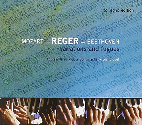 CD cover featuring sheet music background and piano players’ hands.