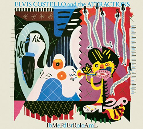 Album cover for Elvis Costello’s “Imperial Bedroom” with abstract, colorful art.