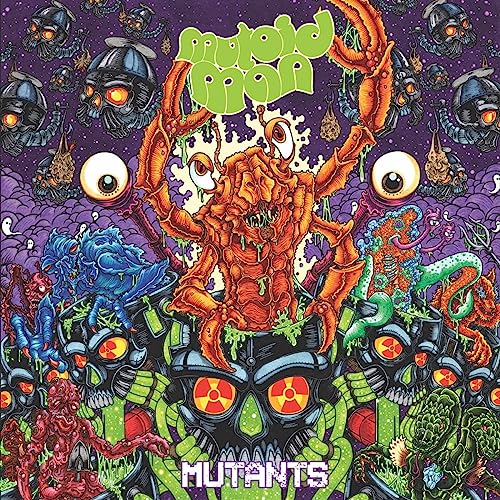 Colorful, surreal illustration of a giant orange crab creature surrounded by skulls and slime.