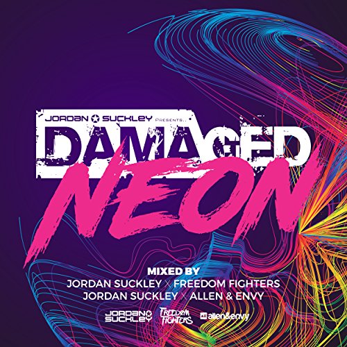 CD cover for “Damaged Neon” by Jordan Suckley, with neon graphics.