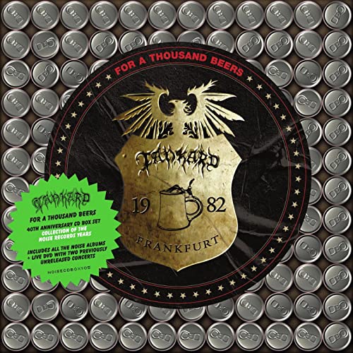Box set cover featuring a gold shield with a beer mug over beer can background.