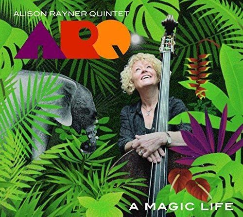 CD cover: woman with double bass, elephant, and tropical foliage.