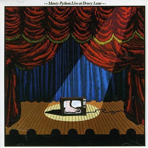 Monty Python album cover: stage curtains, spotlight, and a foot in a TV.