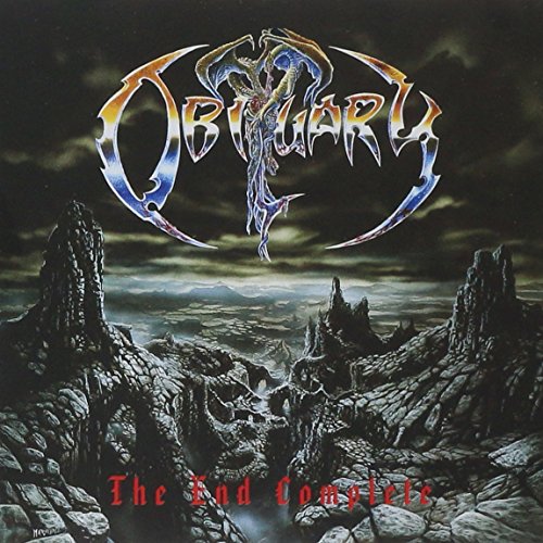 Obituary album cover: dark fantasy landscape with band logo and title.