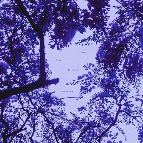 Blue album cover with tree branches and text: "Harp, Beats & Dreams".