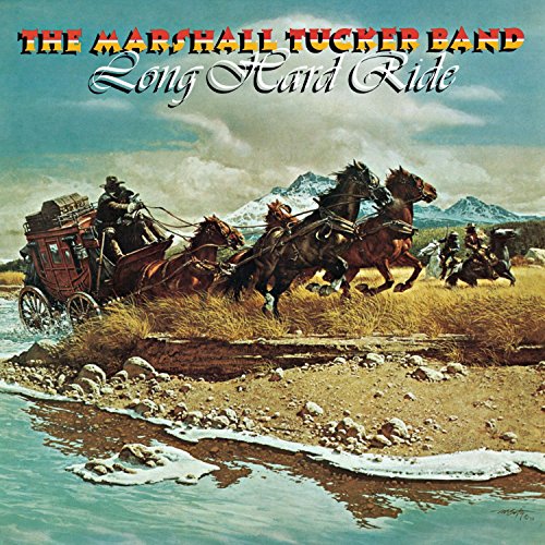 Album cover: stagecoach and riders in a landscape, "Long Hard Ride".