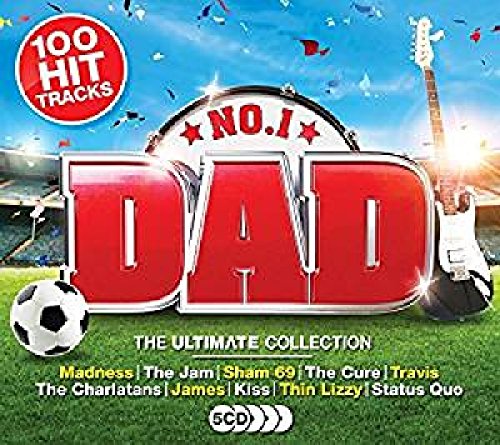 CD cover for "Ultimate Dad" with large red letters, soccer ball, and guitar.