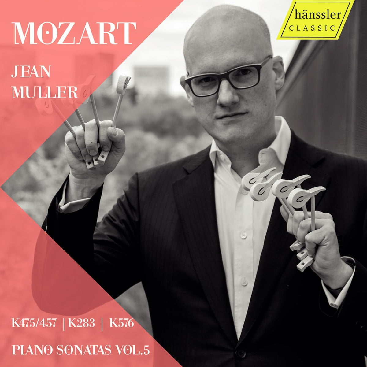 CD cover: Jean Muller, Mozart Piano Sonatas Vol. 5, with piano keys.