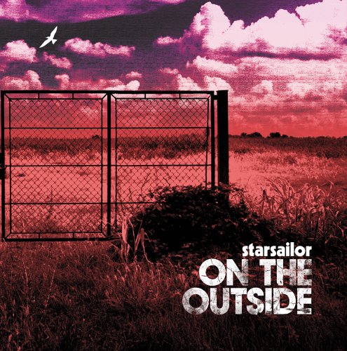 Album cover with a gate, field, cloudy sky, and a bird.