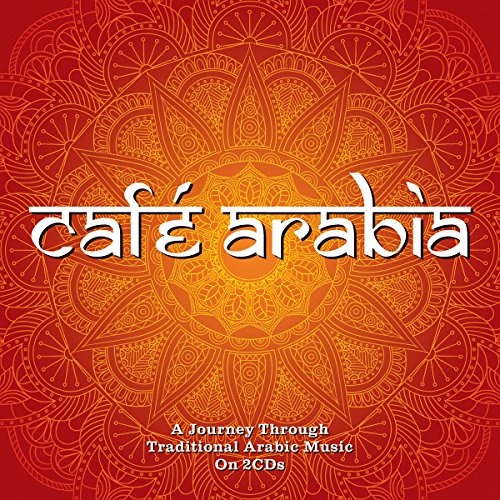 CD cover for “Cafe Arabia” with orange mandala design and text.