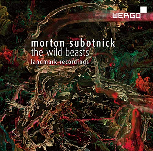 CD cover for Morton Subotnickās āThe Wild Beastsā with abstract green and red art.
