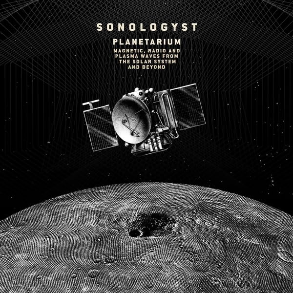 Black and white CD cover featuring a satellite over a lunar surface.